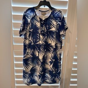 Palm print white and blue dress.